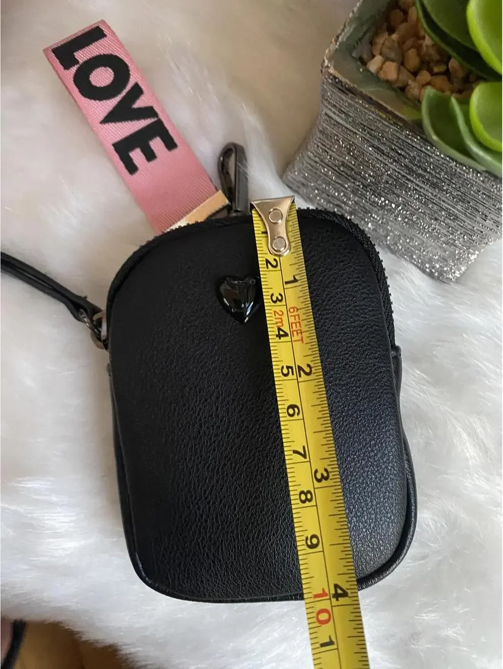 Black Women's mini Bag with Pink LOVE Strap_3